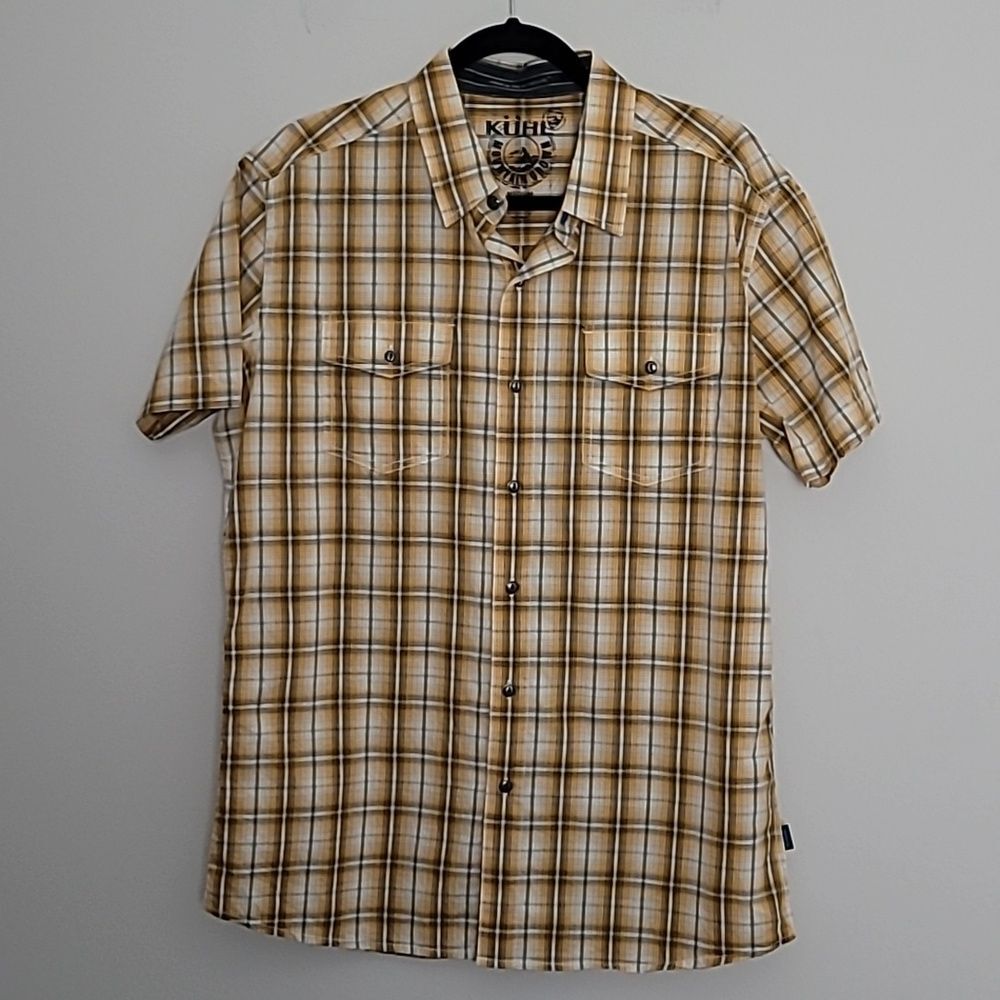 Kuhl Yellow Plaid Short Sleeve Button Up Shirt Sz M